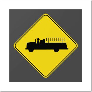 Caution Road Sign Fire Truck Posters and Art